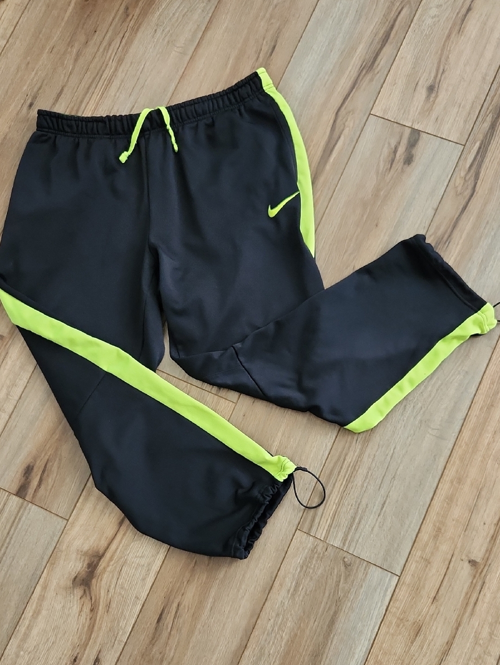 Nike Therma-Fit Black Joggers  Neon Green Trim Hem String Closure Men's Size XXL